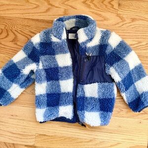 H&M Kids Cozy Blue and White Checkered Fleece Jacket Size 3-4